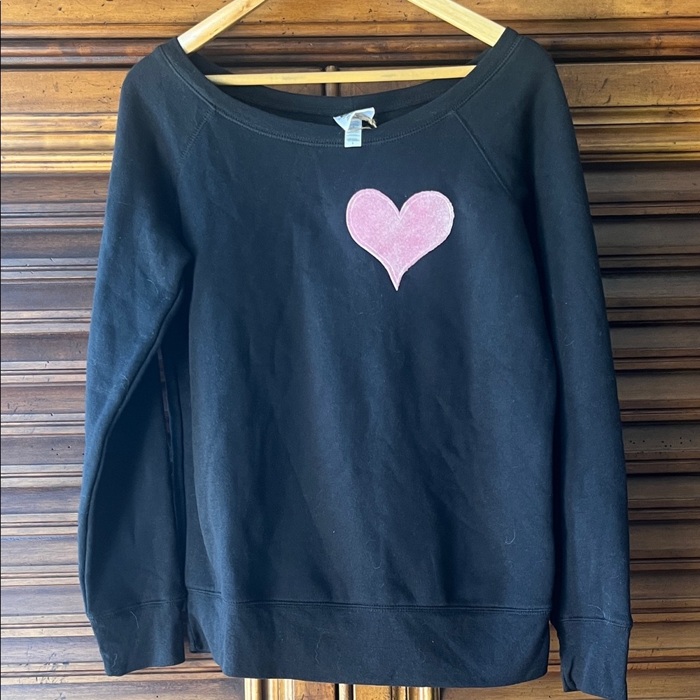 Love + Babmbii Black Scoopneck sweatshirt with Pink Heart